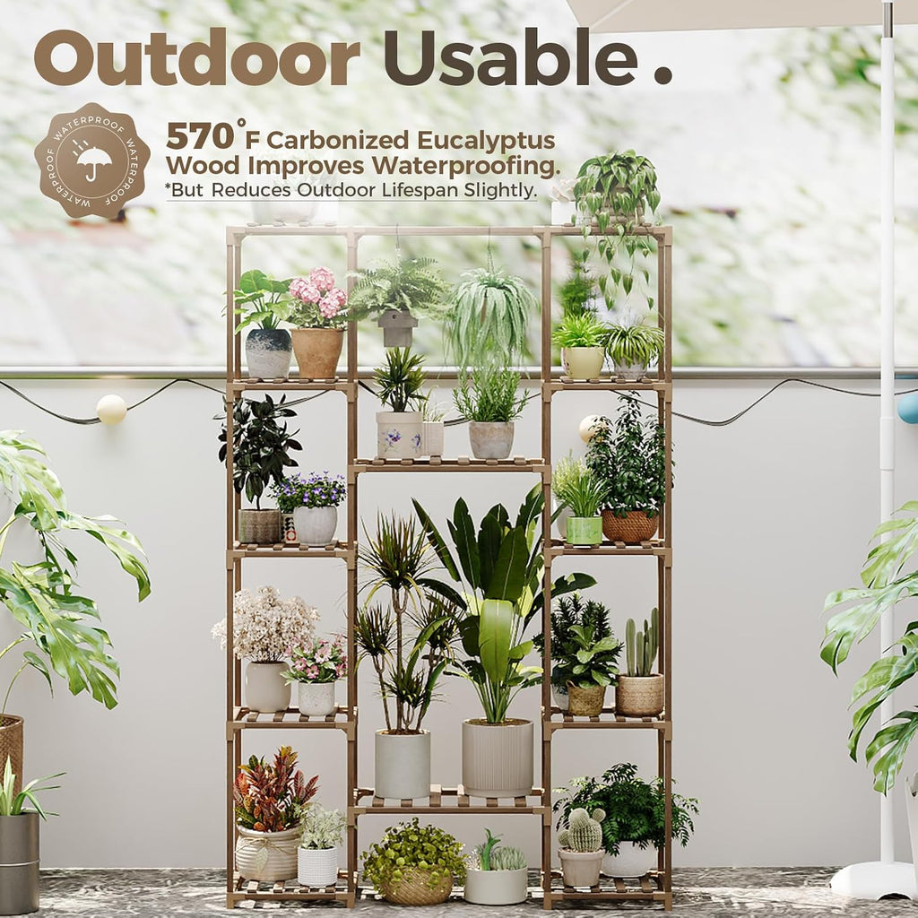 62.2'' Tall Plant Stand Indoor Large Plant Shelf for Multiple Plants Wood Flower Stand Outdoor Hanging Plant Rack