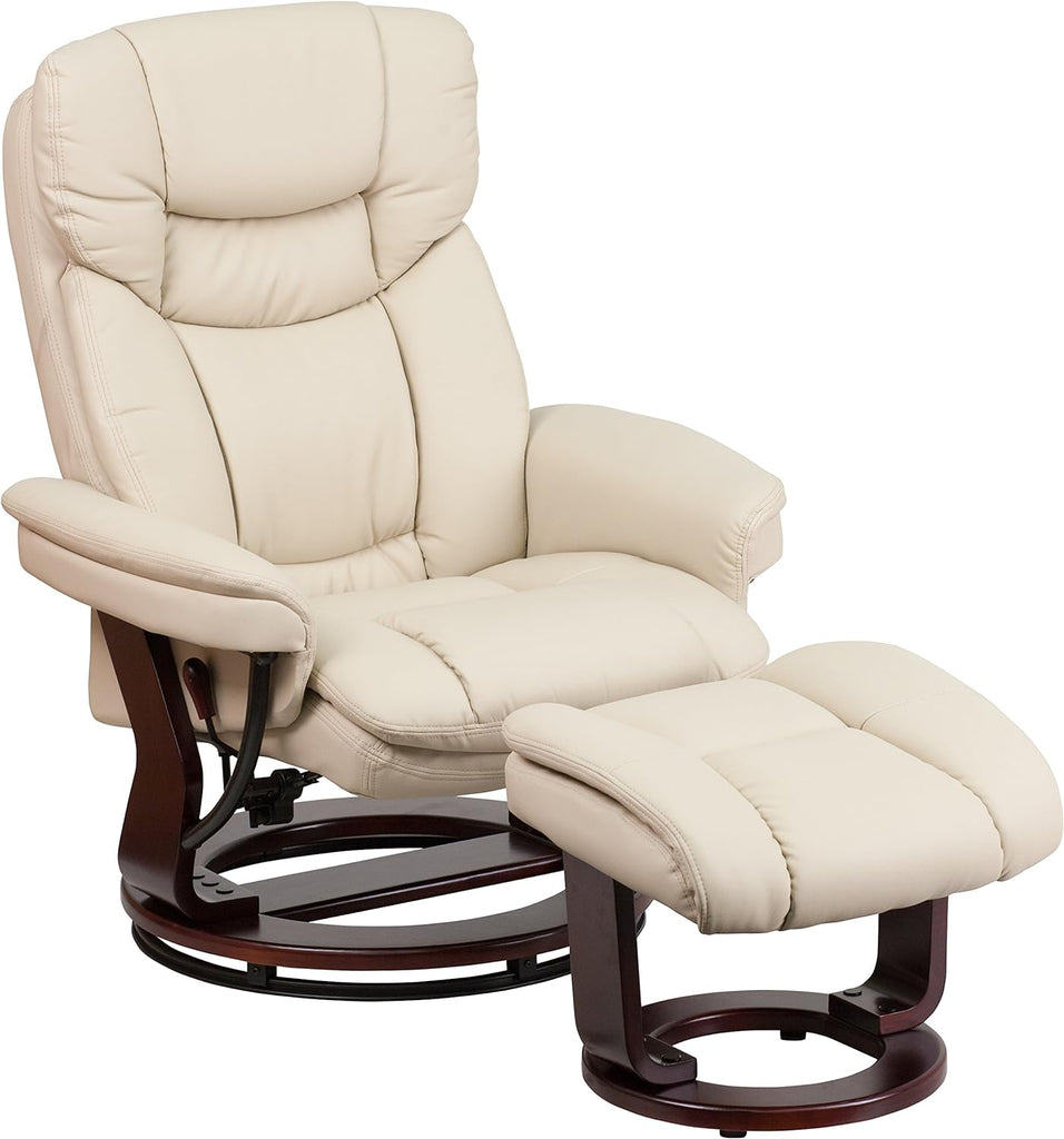 Modern Reclining Lounge Chair and Ottoman — Beige