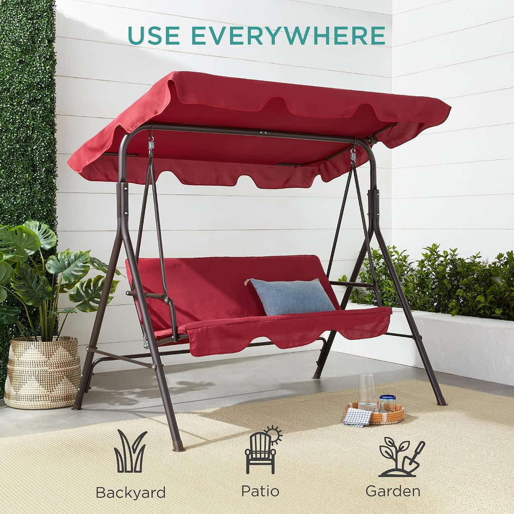 2-Person Outdoor Patio Swing Chair, Hanging Glider Porch Bench for Garden, Poolside, Backyard w/Convertible Canopy