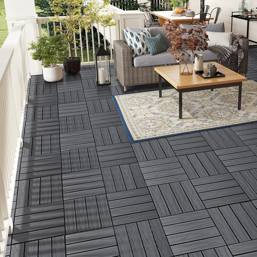 9 Pack Deck Tiles, 12''X 12'' Interlocking Deck Tiles All Weather Patio Flooring Outdoor Waterproof for Balcony Porch