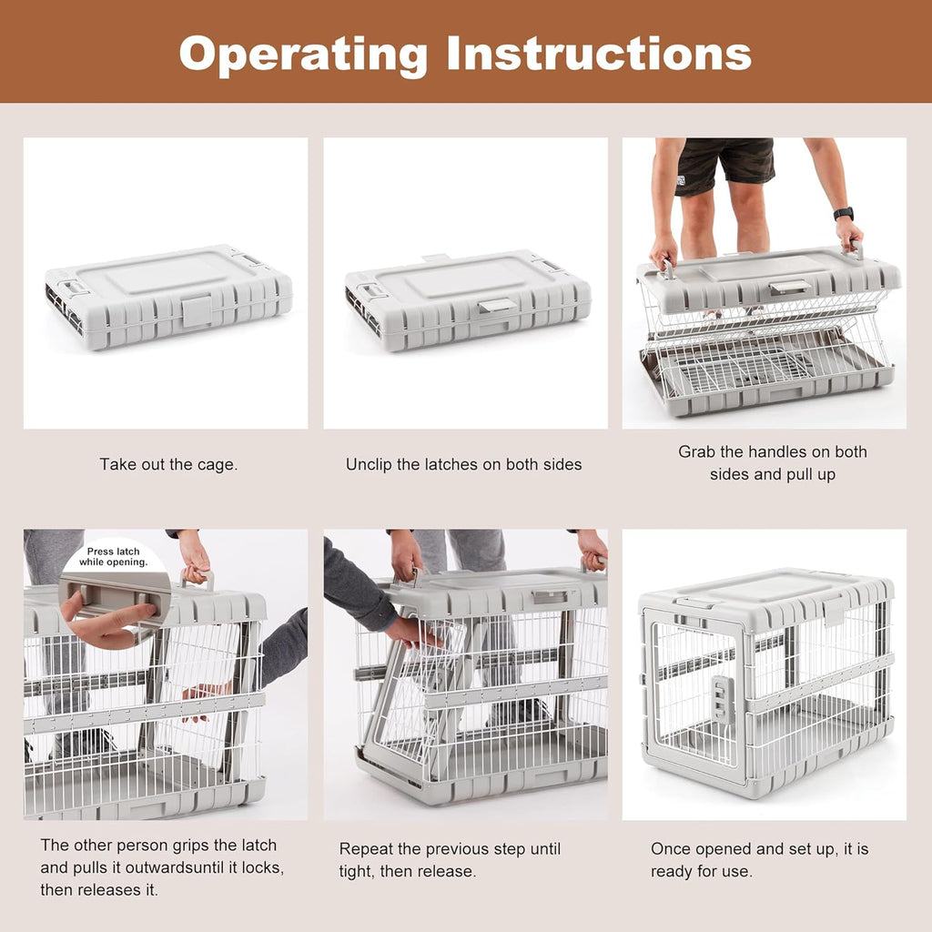 Collapsible Dog Crate for Dogs - 28" L Heavy Duty Dog Kennel No Tools Required with 4 Sides Steel Foldable Cage for Dogs Indoor Furniture, Portable Carrier with 2 Smooth Wheels, Beige