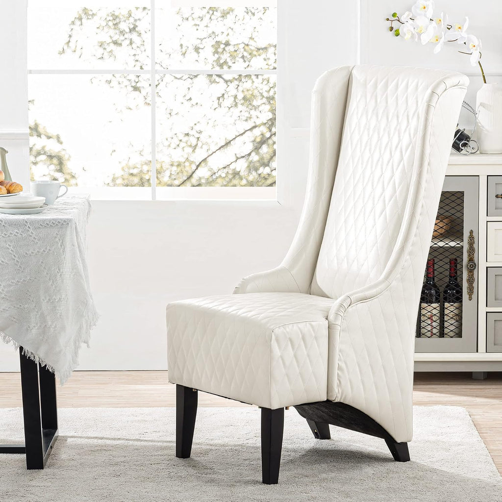High Back Dining Chair Set of 2, Retro Wing Back King Throne Chair Head Chairs for Dining Table, PU Leather