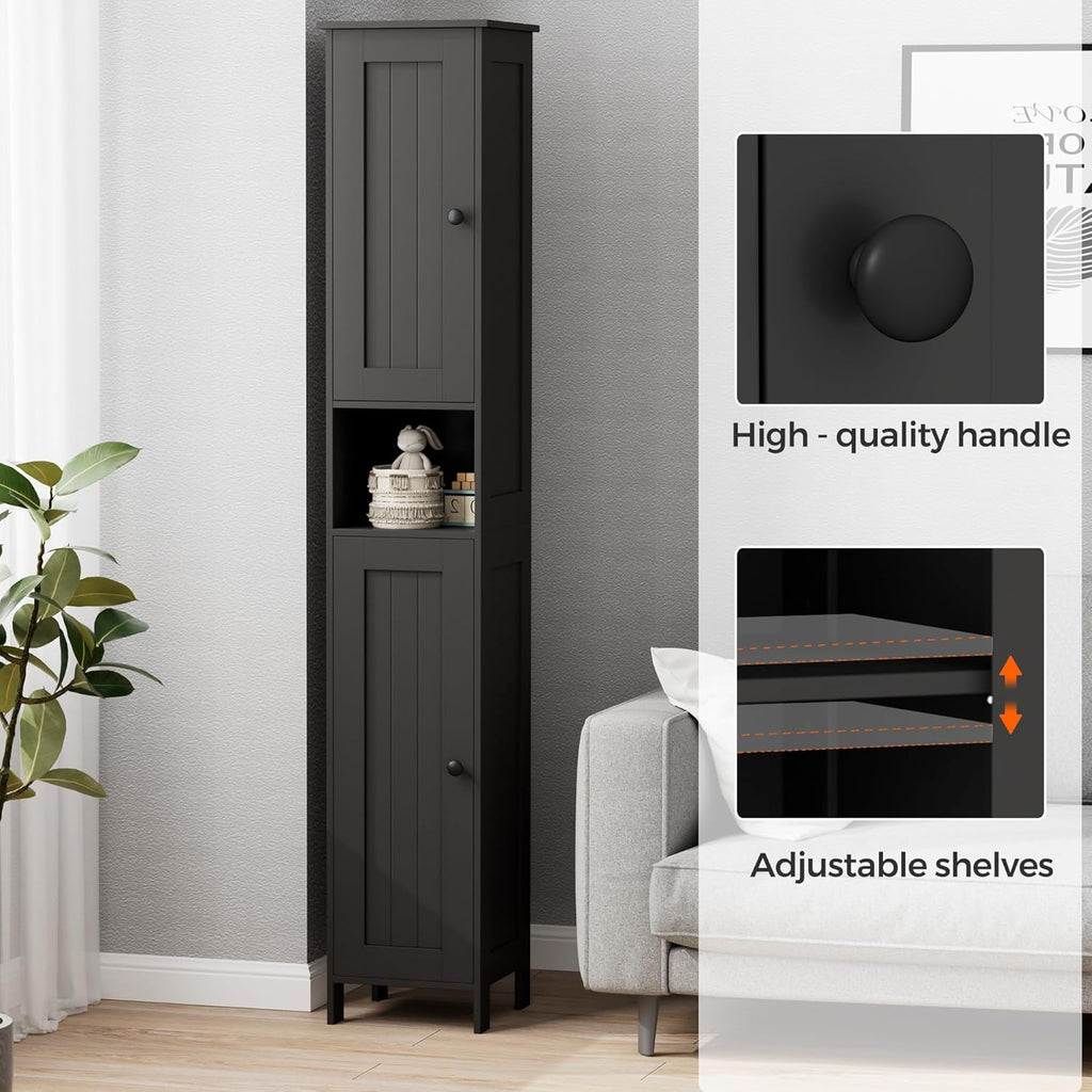 Tall Bathroom Storage Cabinet with 2 Doors, Slim Bathroom Cabinet | Narrow Storage Cabinet with Adjustable Shelves