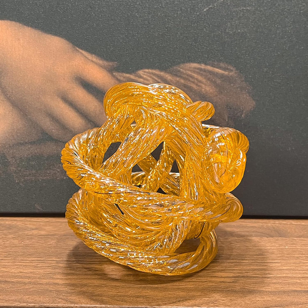 Glass Knot Teal Orbit Ball - 6 Inch Hand Blown Infinity Sculpture Decor Glass Orbit Home Decor Table Decoration