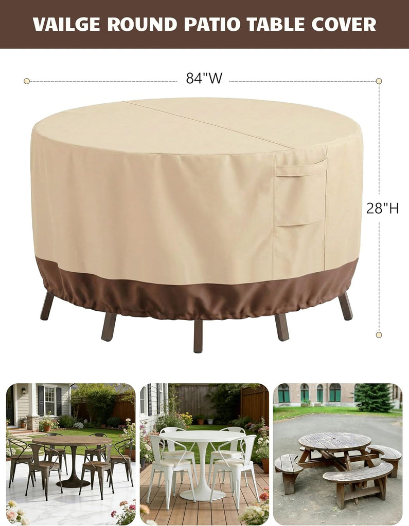 Patio Outdoor Furniture Covers Waterproof, Round Outdoor Table Cover