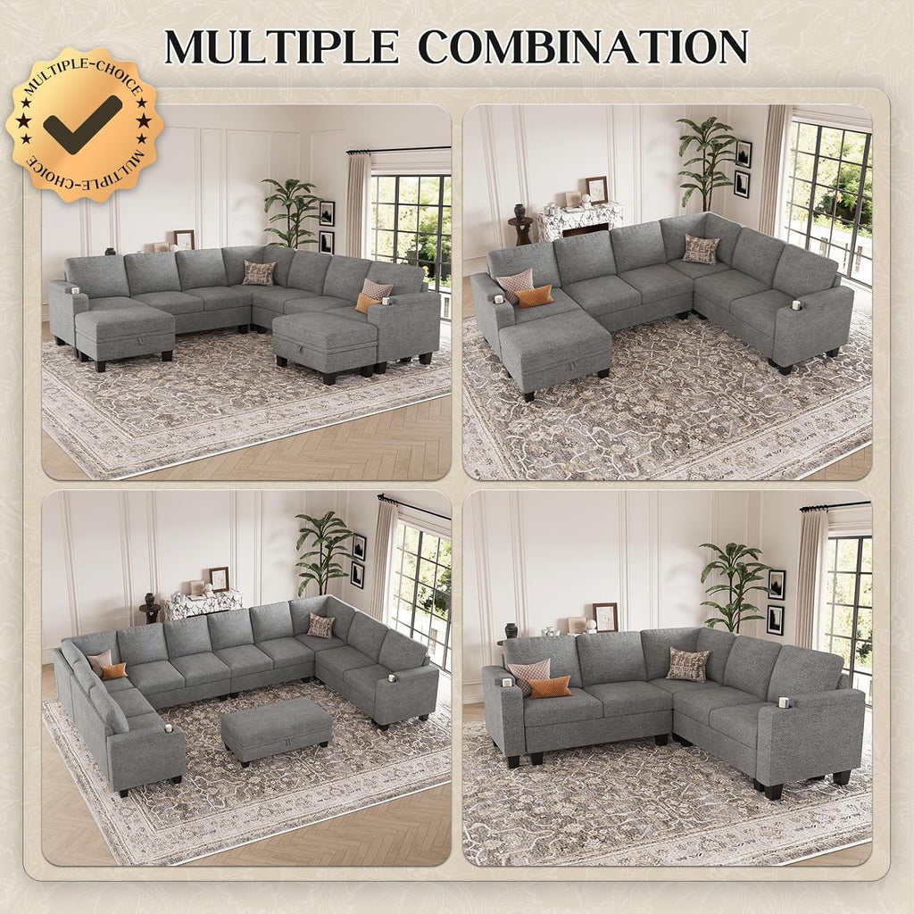 Oversized U Shaped Modular Sectional Couches 10 Seater Modular Sofa Set with Storage Ottoman Large Sectional Couch