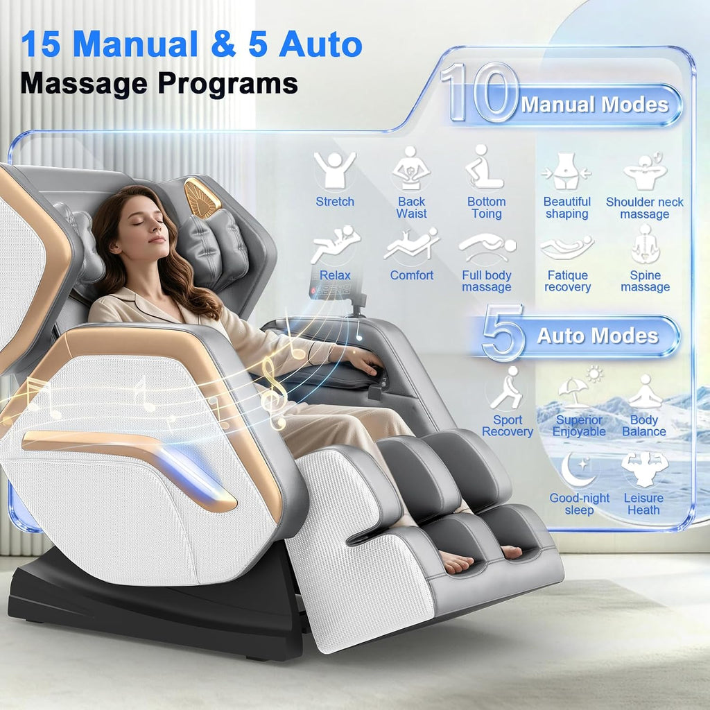 Massage Chair Full Body 14 Fixed Roller Zero Gravity 5 Auto Modes | Zero Gravity Massage Chair with 8 Airbags, Foot