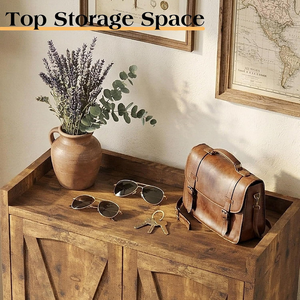 5-Tier Shoe Cabinet with Doors, Adjustable & Removable Shelves, Wooden Farmhouse Shoe Storage Organizer, Entryway