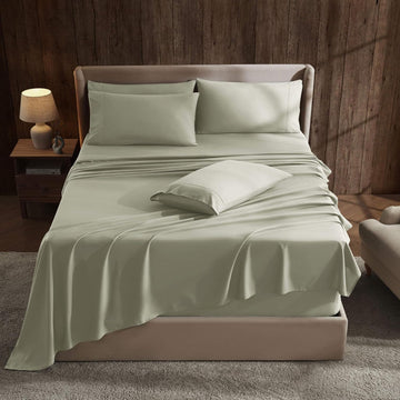 Extra Deep Pocket Sheet Sets, Luxury Soft 6 Piece Bed Sheet Set Fits Mattress 18-24 Inches - Queen, Sage Green New