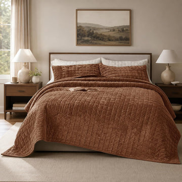 Quilt Set Oversized King 120x120 Luxurious Velvet Bedding Sets with 2 Pillow Shams 20x36 3 Pieces Ultra Soft Quilted