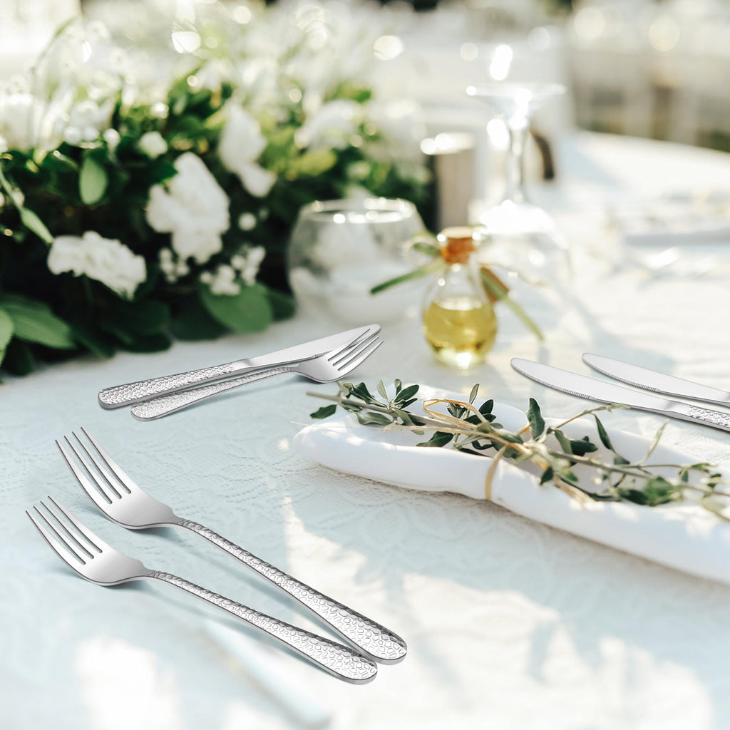 Hammered Silverware Set, 60-Piece Stainless Steel Flatware