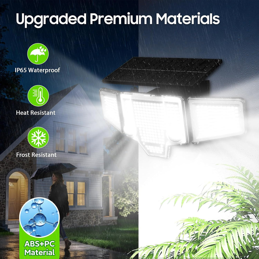 Solar Lights Outdoor Waterproof, 4000LM Solar Flood Lights -Dual Motion Sensor & Curved 300°Wide Beam, Larger