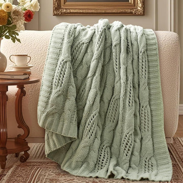 Chunky Knit Throw Blanket, Dual-Sided Soft Chenille Breathable Cable Knitted Blanket, Farmhouse Decorative Throw