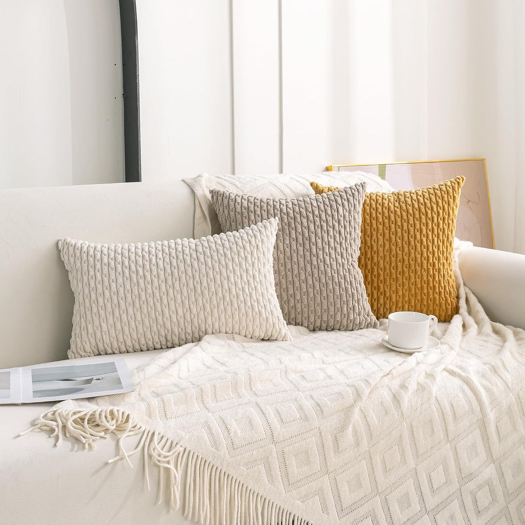 Set of 4 Neutral Decorative Throw Pillow Covers 18x18 Inch Corduroy Pillow Covers