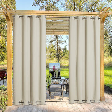Outdoor Curtain Waterproof, Sun Blocking Rustproof Grommet Top and Bottom Windproof, Durable Windproof Sun/Rain