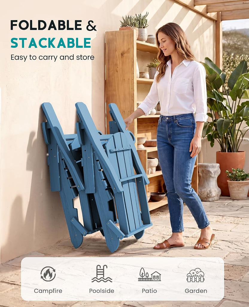 Folding Adjustable Adirondack Chairs Set of 2, Cup Holders, Blue | Adirondack Chair with 3 Recline Positions, All