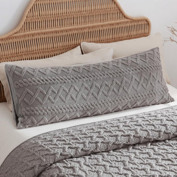 Gray Fluffy Body Pillow Faux Fur Pillowcase for Couch Bed - Diamond Stripe Geometric Flannel Fleece Long Cover