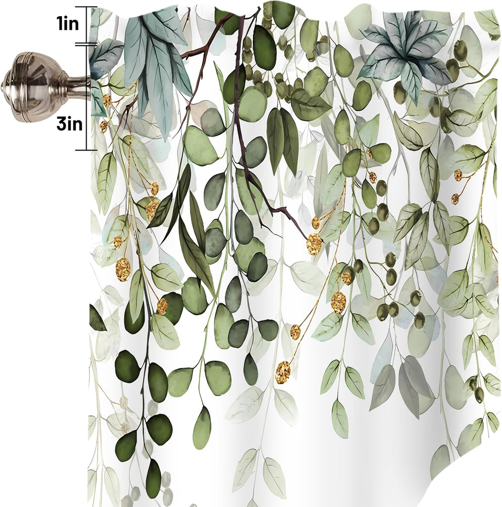 Sage Green Eucalyptus Swag Curtain Valance for Windows,Watercolor Leaves Window Treatments Short Swag Topper for Kitchen Windows Bathroom Bedroom, 1 Pair