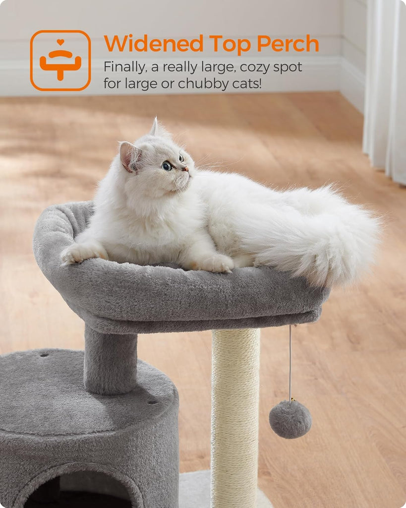 Cat Tree, Small Cat Tower with Sisal Scratching Post, Plush Condo with Padded Perch, for Small Spaces, Kittens