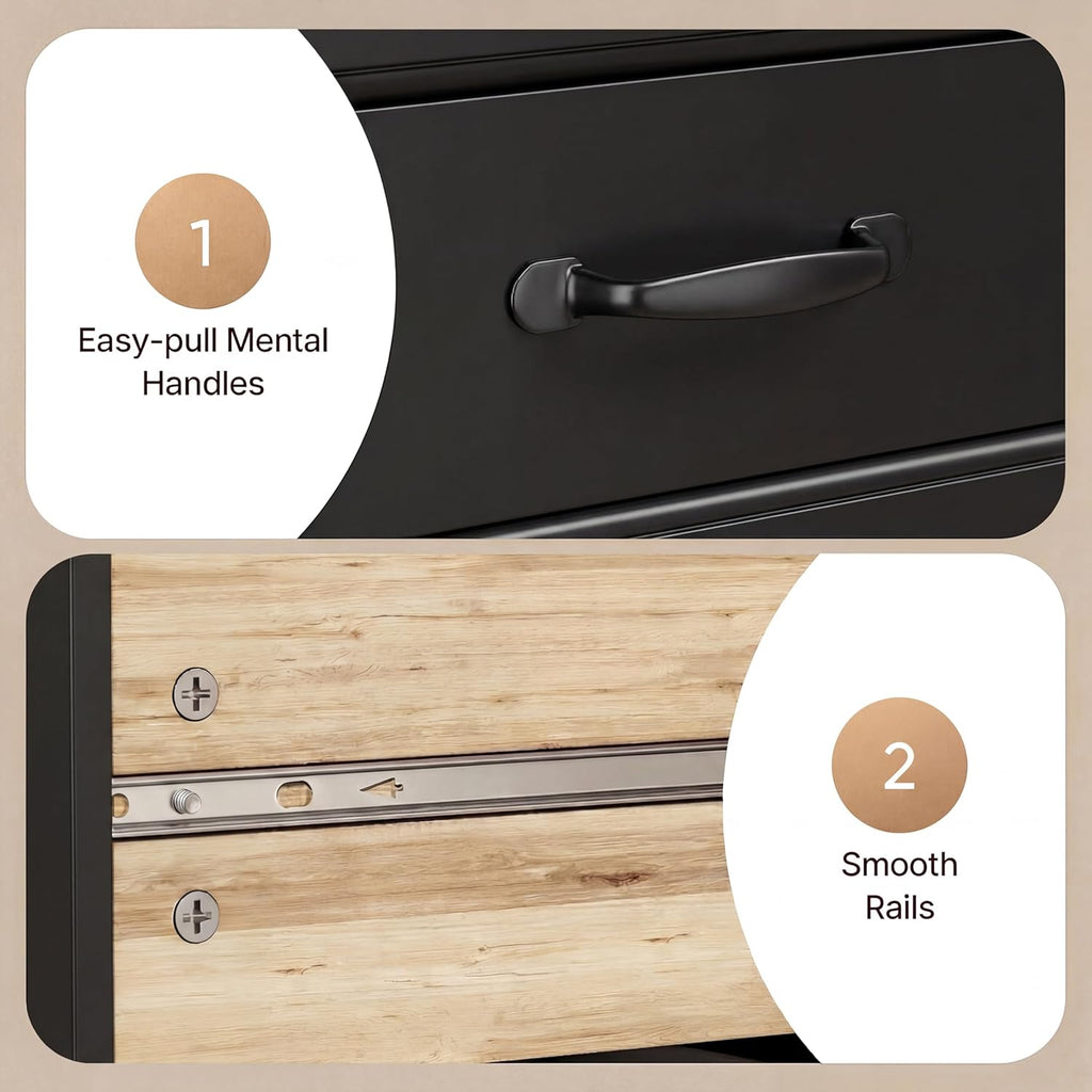 6 Drawer Dresser ,47'' Larger Chest of Drawers with Mental Handle for Kids Room, Black Dresser with 6 Storage Drawers