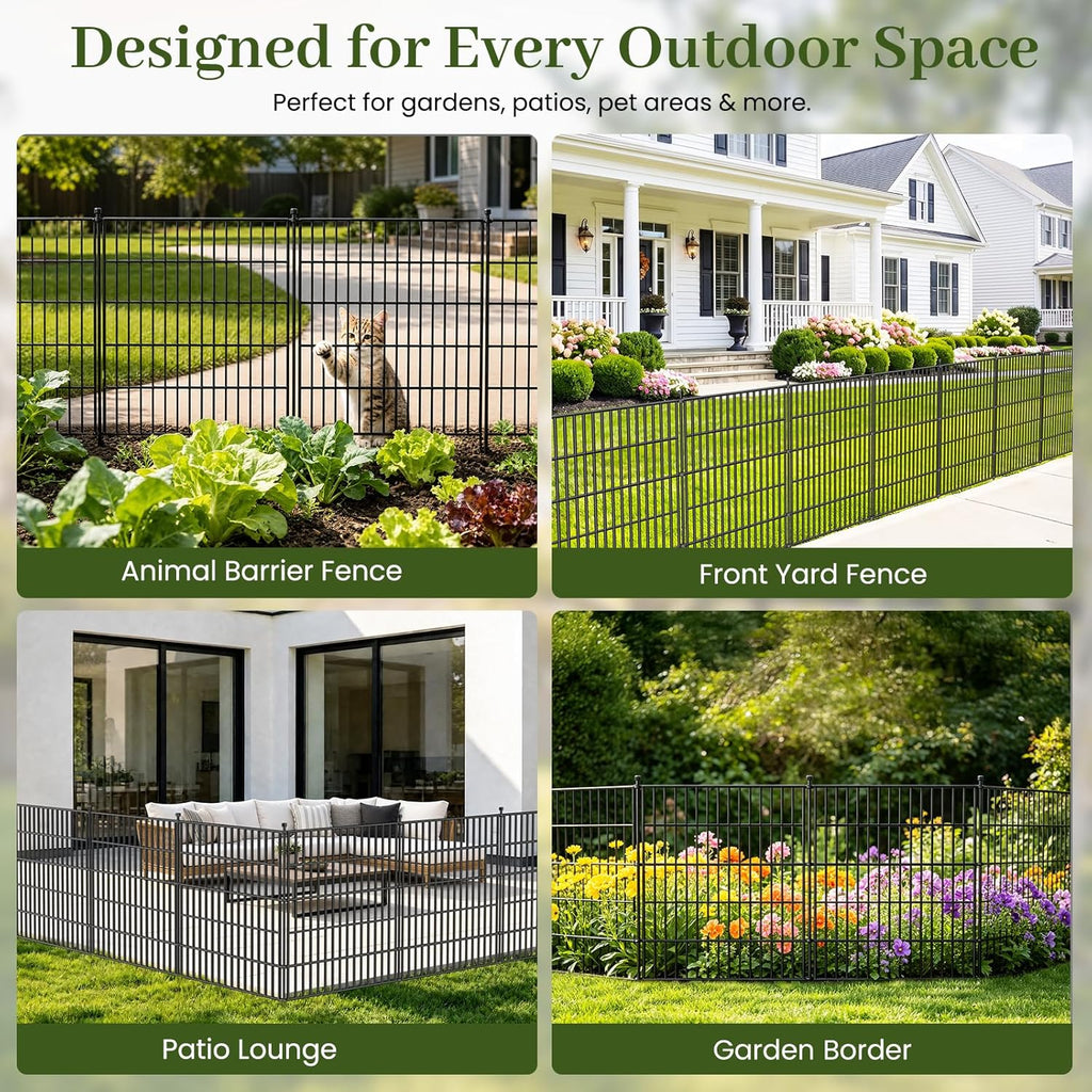 No-Dig Decorative Outdoor Garden Fence for Yard, Animal Barrier Fencing for Dog | Rustproof Metal Temporary Fence for (5 Panels)