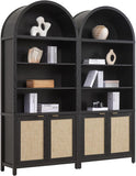 Book Shelf Arched Cabinet Bookshelf Arch 84.2" Tall Bookcase 5 Tier Large Bookshelves with Doors Storage Rattan Boho