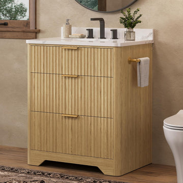 30" Freestanding Bathroom Vanity with Ceramic Sink - Vanity Cabinet with 2 Drawers & Flip-Down Storage