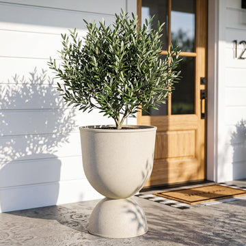 Planters Flower Pots, Large Plastic Urn Planters for Indoor Outdoor Plants, Beige Pedestal Planter Pots, 23 Inch Tall