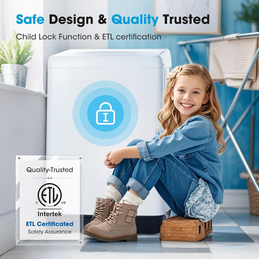 15.7lbs Portable Washing Machine, Full-Automatic Portable Washer with 10 Wash Cycles, Top Load Clothes Washer with Drain Pump for Apartment Bathroom, Dorms, RVs