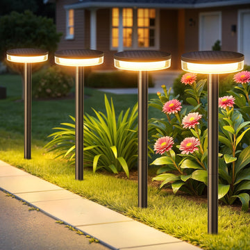 Solar Pathway Lights Outdoor, 4 Pack 2X Brighter Solar Lights Outdoor Waterproof, Taller Pathway Light with Larger