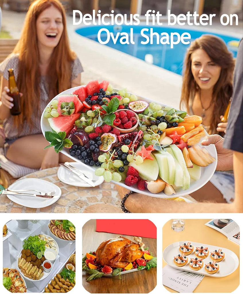 16" Large Serving Platter - Oval Large Serving Tray, Ceramic Turkey Platters, White Platters for Serving Food