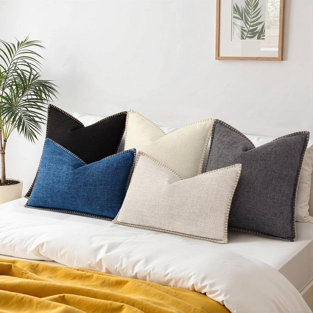 Patriotic Summer Decorative Throw Pillow Covers 12x20 Set of 2 Lumbar Faux Linen Outdoor Neutral Farmhouse Coastal