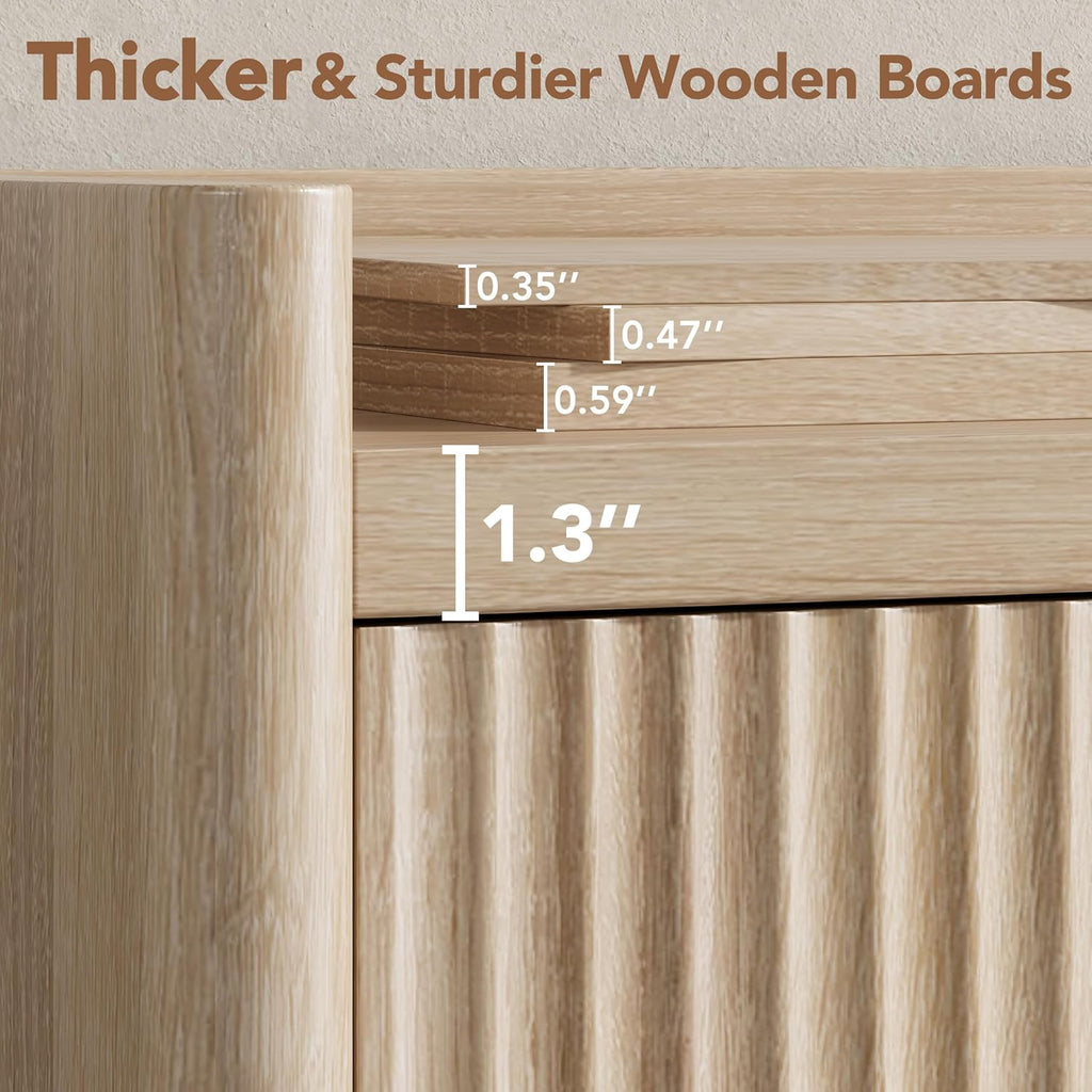 6 Drawer Dresser , Fluted Dressers with Rounded Edge & Raised Lip Top, Anti-Tip Chest of Drawers , Natural Oak