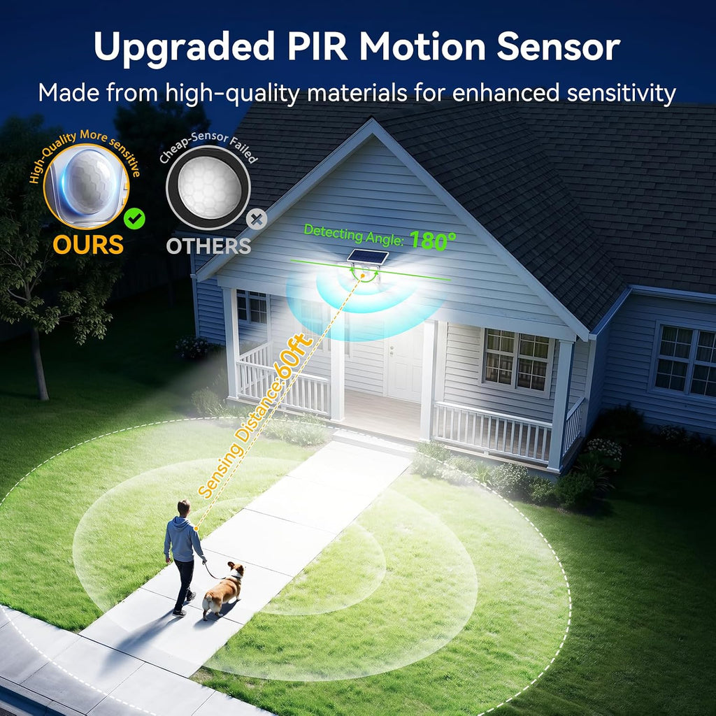 Solar Lights Outdoor White,3600LM Motion Sensor Outdoor Lights | 4 Heads 270° Solar Flood Lights Outdoor, Remote & 3
