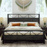 King Bed Frame, Tall Industrial Headboard 51.2 ", Platform Bed Frame with Strong Metal Support, Solid and Stable