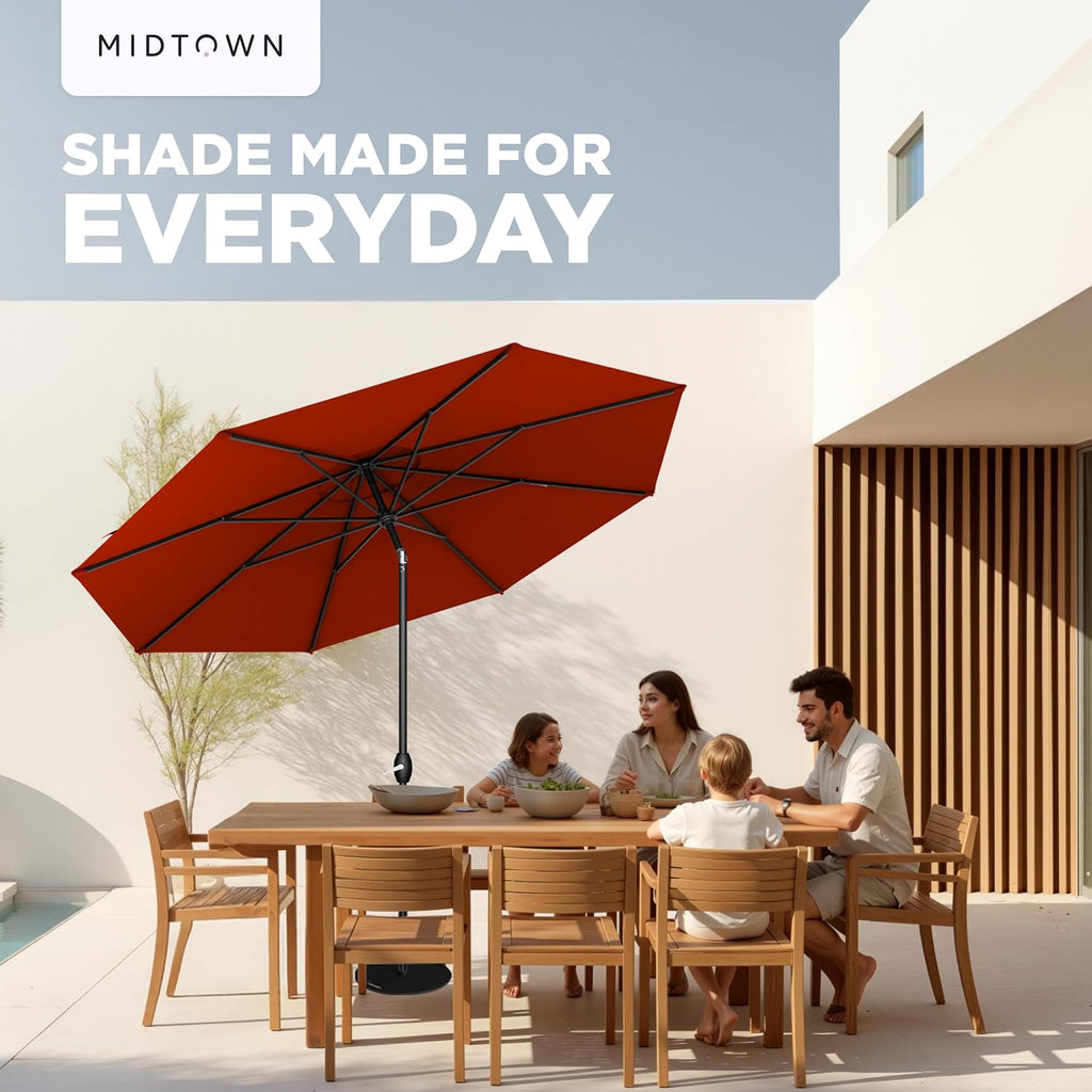 10-Year-No-Fade 9 Ft Patio Umbrella with Terylast Fabric, Auto-Tilt Aluminum Frame and 8 Reinforced Ribs Pool - Apple