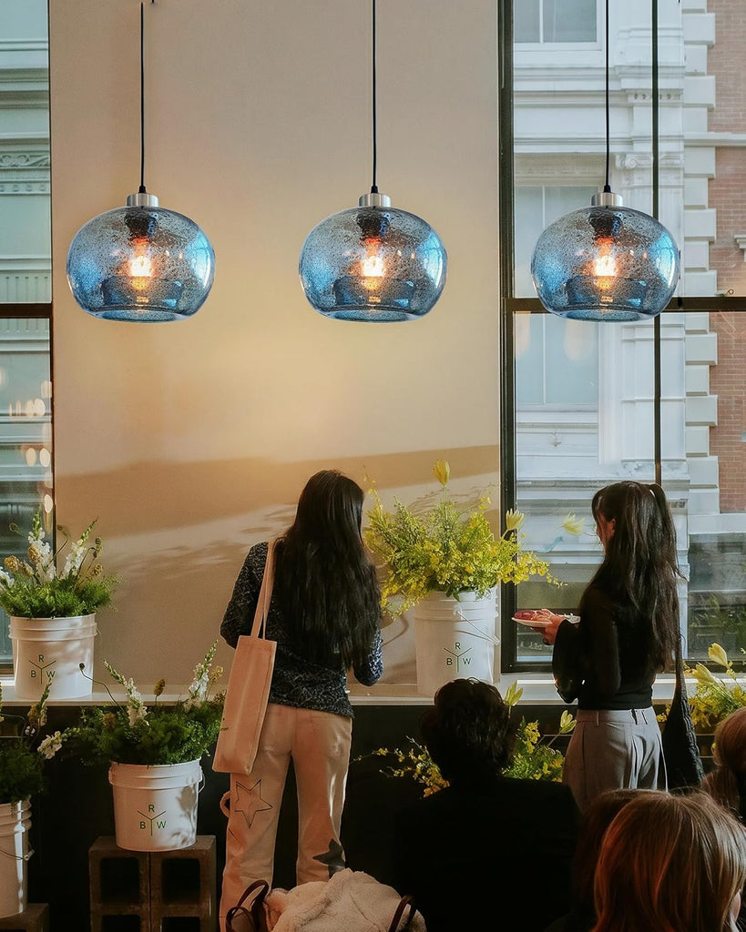 Hand Blown Glass Pendant Lights Kitchen Island Marble Blue Color Modern Rustic Style Ceiling Hanging Light Fixtures