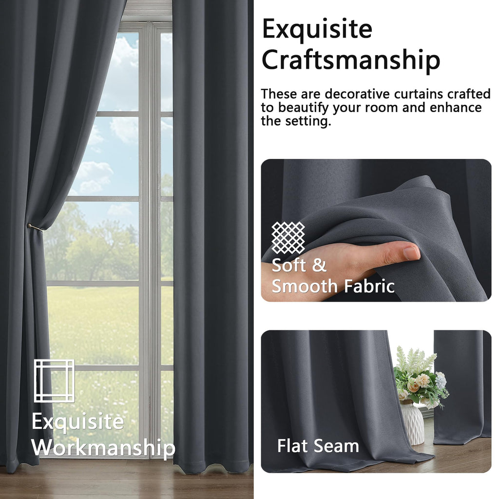 Grey Extra Long 10ft Curtains 120 Inches Long 2 Panels Set, Room Darkening Light Blocking Solid Thermal Insulated