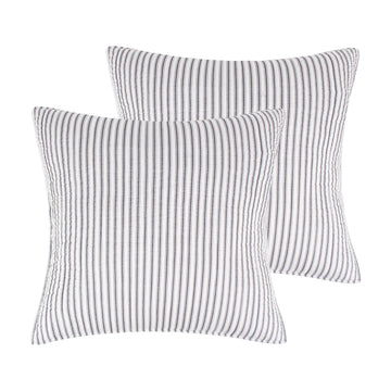 Tobago Stripe Charcoal - Quilted Charcoal and White Shams Set of Two (26x26in.), No Insert - Pin Stripe - Cotton