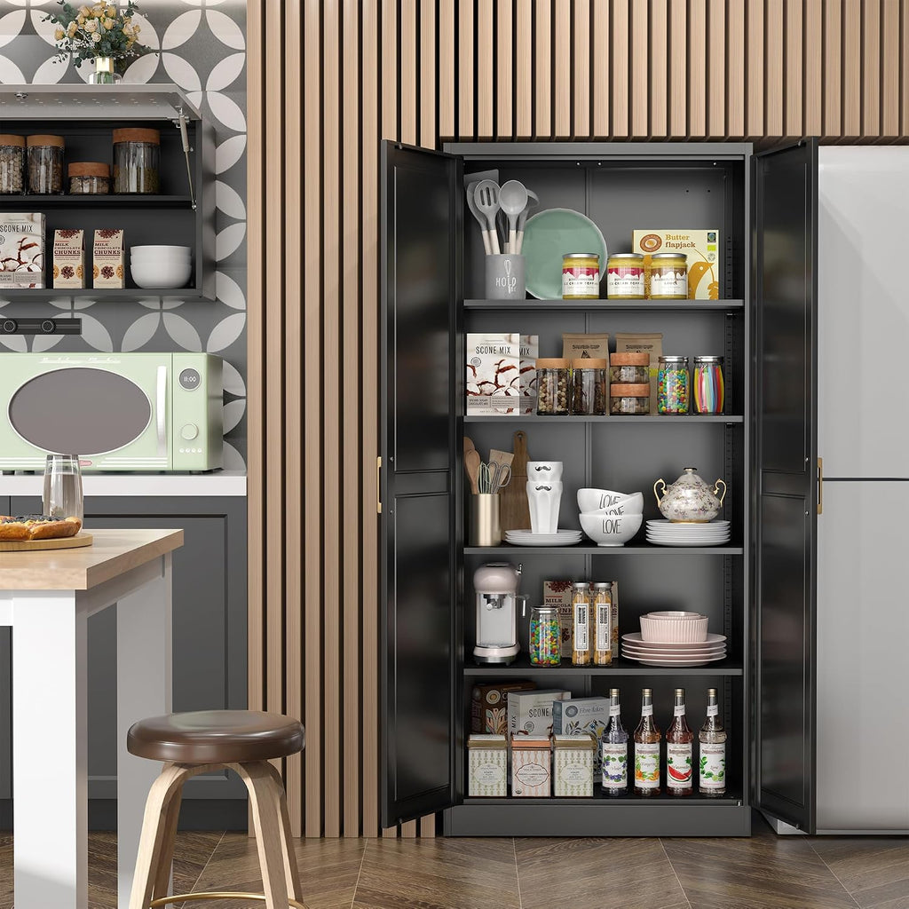 71"Metal Pantry Storage Cabinet with Doors & 4 Adjustable Shelves | Kitchen Pantry Cabinet,Black Kitchen Cabinet with