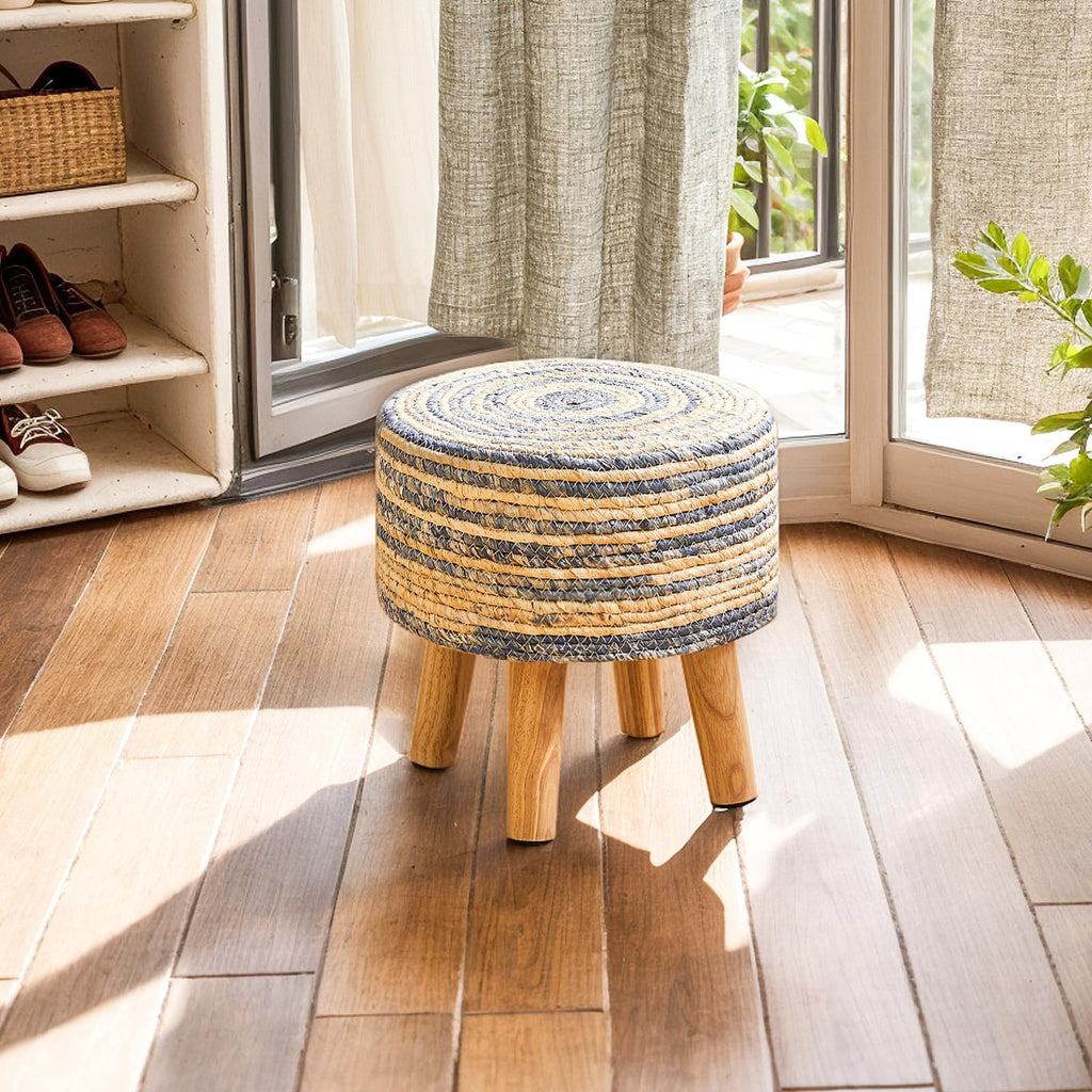 Foot Stool, 12.6" Small Ottoman, Round Footrest, Boho Style