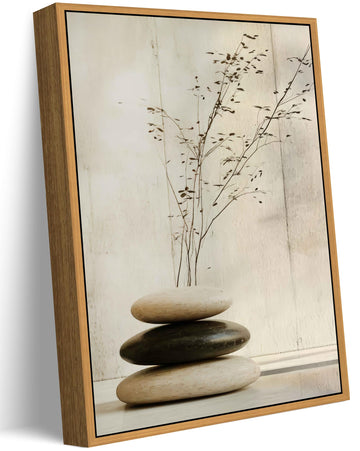 Zen Bathroom Wall Art, Minimalist Stacked Stones Framed Decor, 12x16in