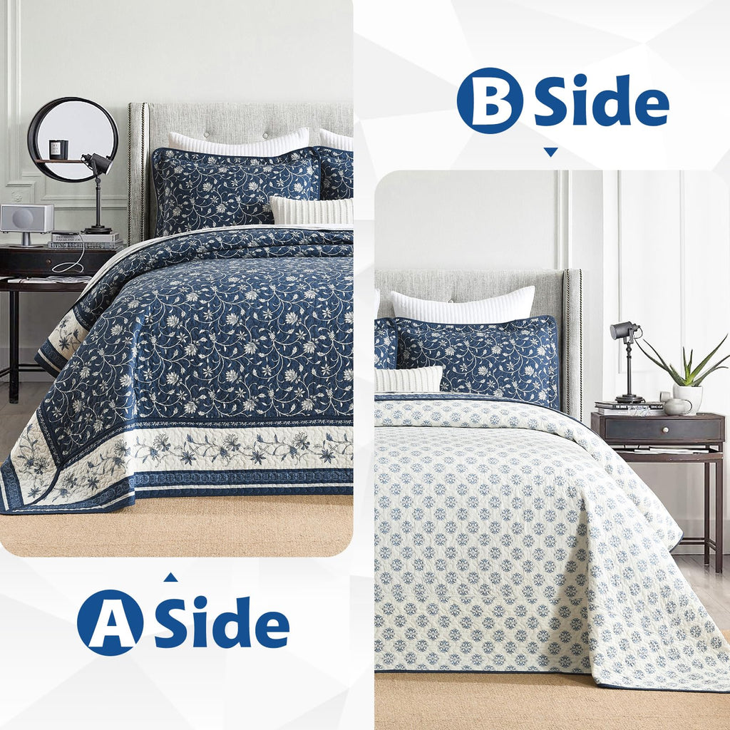 100% Cotton 128x120, Navy Botanical