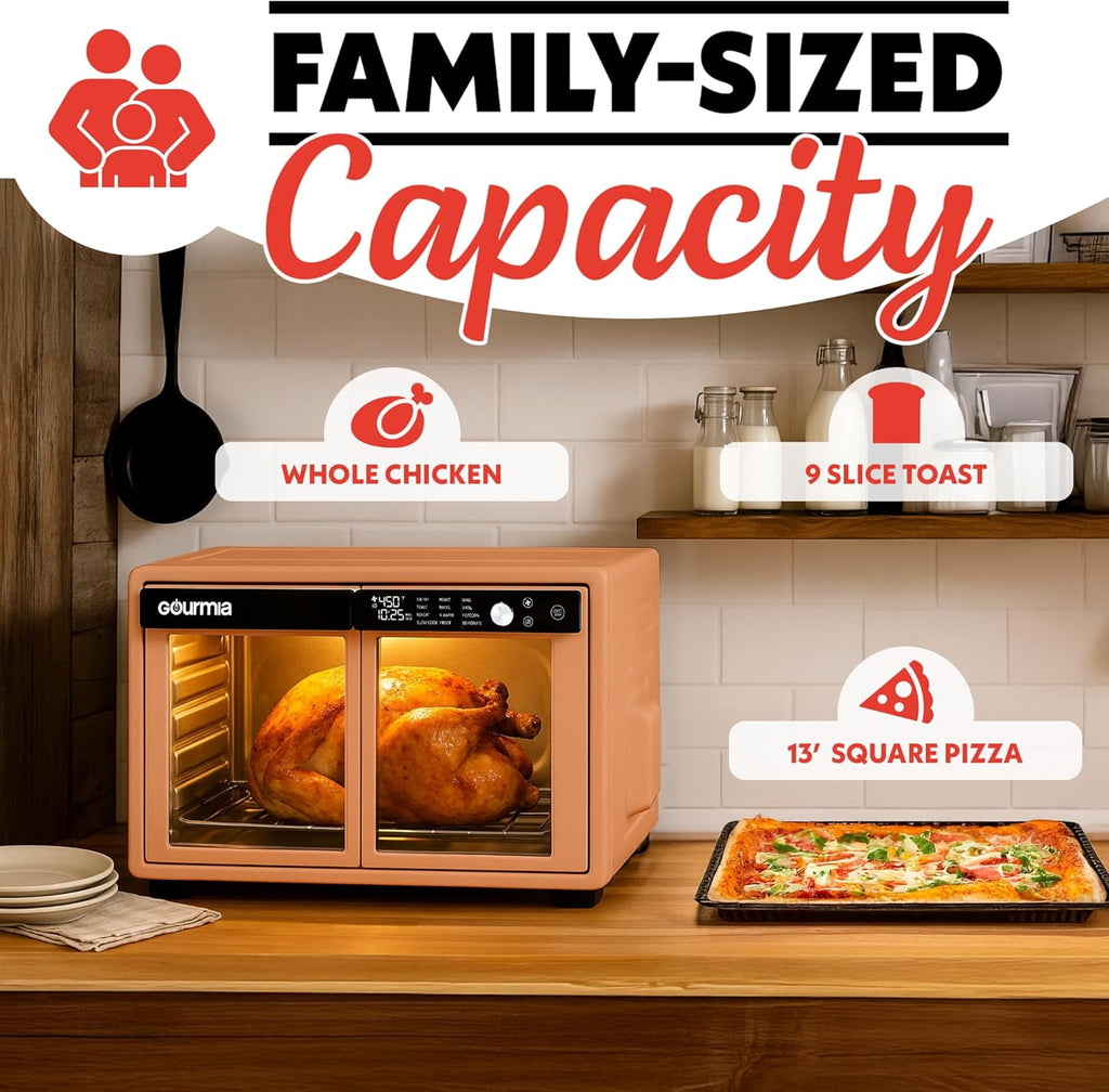 French Door Air Fryer Oven - 37 Qt Large Capacity Convection Toaster Oven, FryForce 360°, Digital Display, 12 Cooking