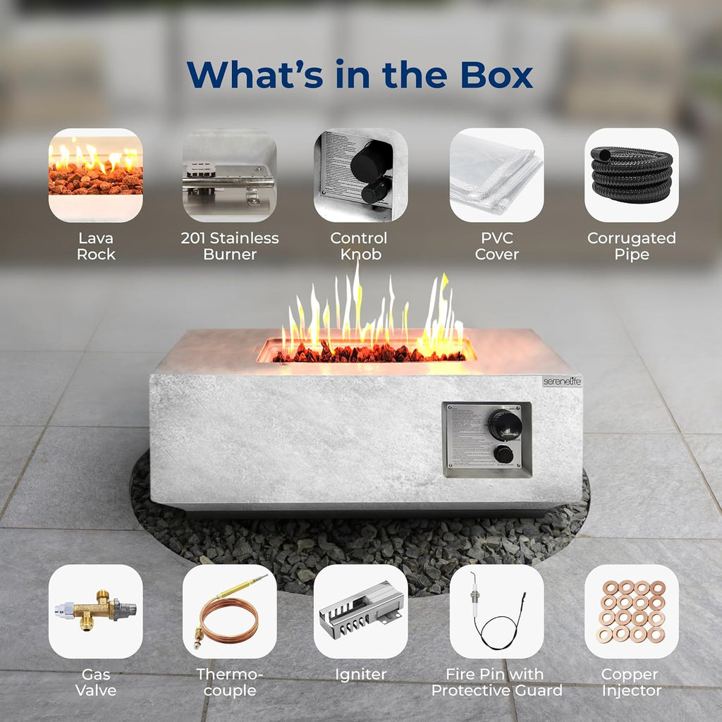 Propane Gas Fire Pit Table 40000 BTU Square Outdoor Firepit with Protective Cover, Durable Metal Construction, and Stylish Design for Patio or - Image 6
