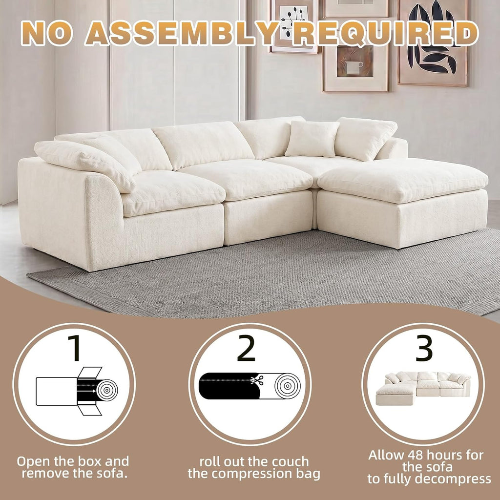 110" Boneless Cloud Couch Sectional , Oversized Modular L Shaped Sofa with Ottoman, Deep Seat Chenille Sectional