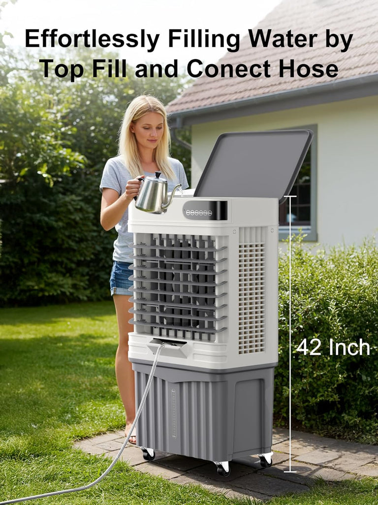 Swamp Cooler, 42 Inch Evaporative Air Cooler with 13.5 Gal Large Water Tank, 3600 CFM, 120° Oscillation