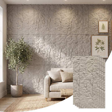 3D Faux Stone Wall Panels, 4 PCS PU Wainscoting Panel - Layered Moonstone Design for Interior Wall Decor, Home &