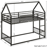 Bunk Bed Twin Over Twin, House Bunk Bed Frame with Ladder and Guardrail
