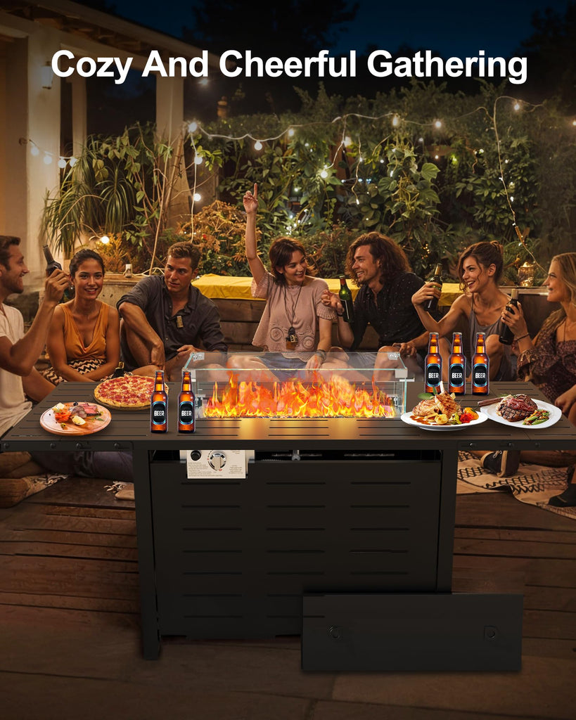 55" Outdoor Propane Fire Pit Table, 48, 000 Btu Lp Gas Rectangular Fire Table with Ignition Systems and Lid, Outdoor